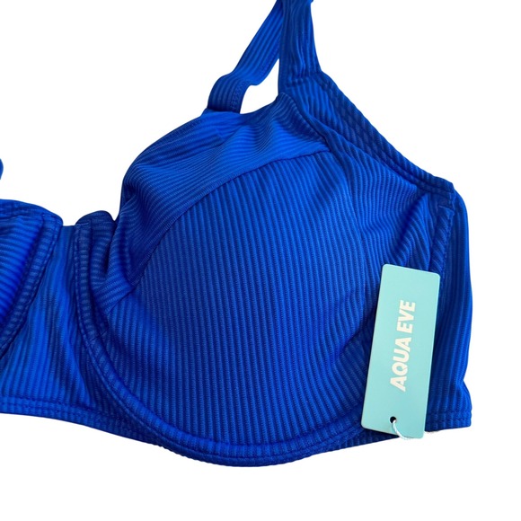 Aqua Eve Royal Blue Ribbed Underwire Bikini Top XXL Adjustable Straps New - Picture 3 of 7